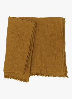 WARMY UP - Plaid Van Kreukellinnen Met Franjes 150x180 Cm | Bruin