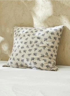 Kussensloop Met Bloemenprint - Biologische Linnen/katoenblend | Beige -Huishoudartikelen Winkel 3347531