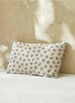 Kussensloop Met Bloemenprint - Biologische Linnen/katoenblend | Beige -Huishoudartikelen Winkel 3347532