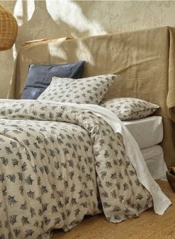 Kussensloop Met Bloemenprint - Biologische Linnen/katoenblend | Beige -Huishoudartikelen Winkel 3347539