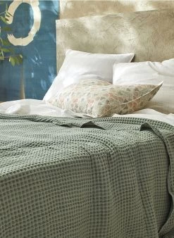 Beddensprei Van Biokatoen Met Wafeltextuur | Blauw -Huishoudartikelen Winkel 3347543
