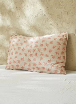 Kussensloop Met Bloemenprint - Biologische Linnen/katoenblend | Oranje -Huishoudartikelen Winkel 3347550