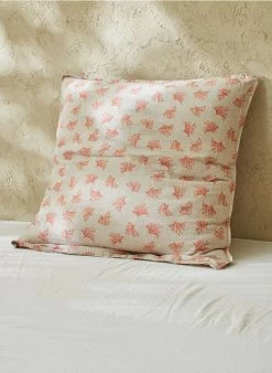 Kussensloop Met Bloemenprint - Biologische Linnen/katoenblend | Oranje -Huishoudartikelen Winkel 3347551