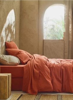 Hoeslaken - Biologische Linnen/katoenblend | Oranje -Huishoudartikelen Winkel 3347559 1