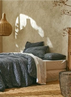 Kussensloop Met Bloemenprint - Biologische Linnen/katoenblend | Grijs -Huishoudartikelen Winkel 3347569