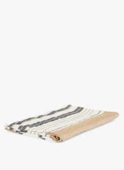 AJACCIO NAP - Gestreept Tafelkleed Van Stonewashed Linnen | Bruin