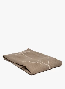 BOREAL - Linnen Plaid Met Borduursel - 130x230 Cm | Bruin