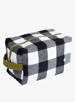 MAX - Katoenen Toilettas Met Vichyruitjes - 22x14x11 Cm | Zwart