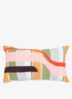 MERIDA - Gestreepte Katoenen Kussenhoes Met Borduurwerk | Veelkleurig