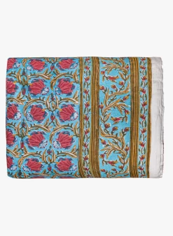 Katoenen Beddensprei Met Bloemenprint | Blauw