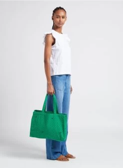 Bonton Katoenen Shopper Met Print | Groen -Huishoudartikelen Winkel 4262494